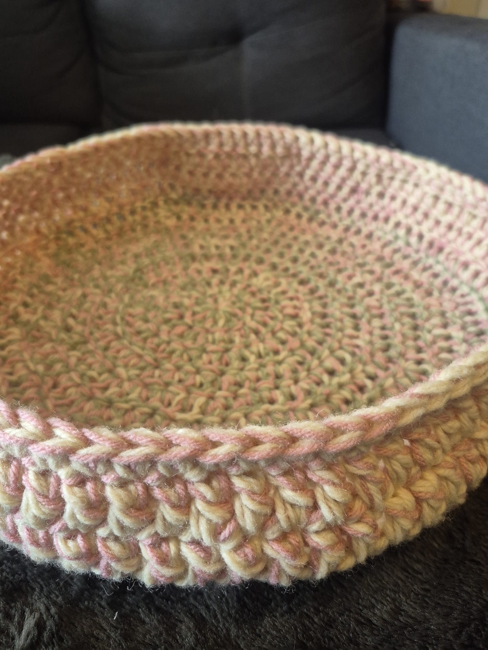 Handmade Pink and Cream Crochet Pet Bed
